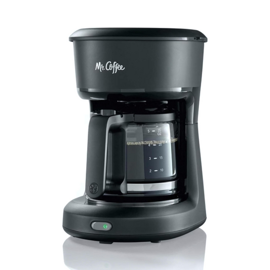 Black Mr. Coffee coffee maker on a white background