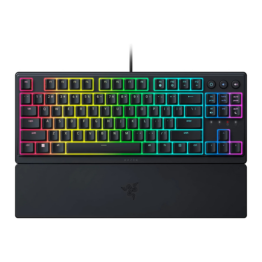 Gaming keyboard with RGB backlighting on a white background