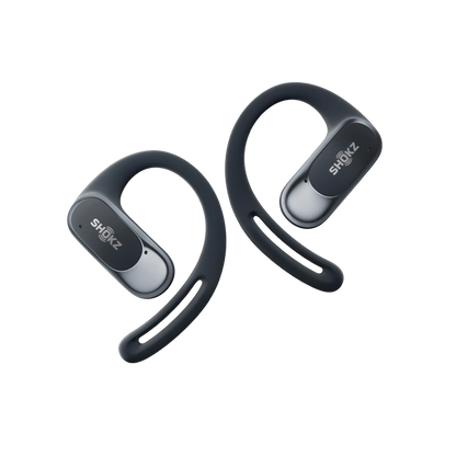 Black wireless earbuds with 'SNOVZ' branding on a white background