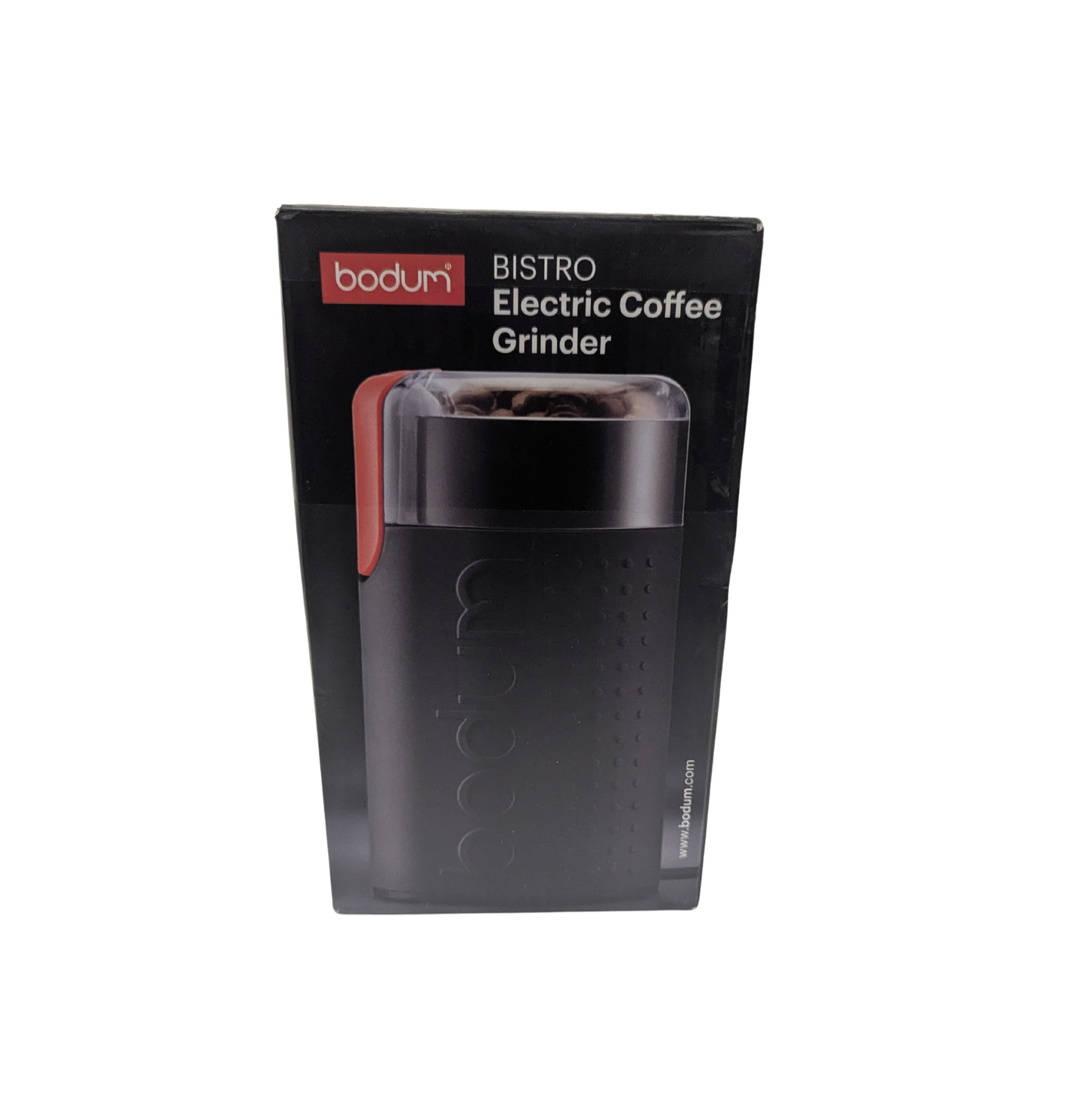 Bodum Bistro Electric Coffee Grinder packaging on a white background