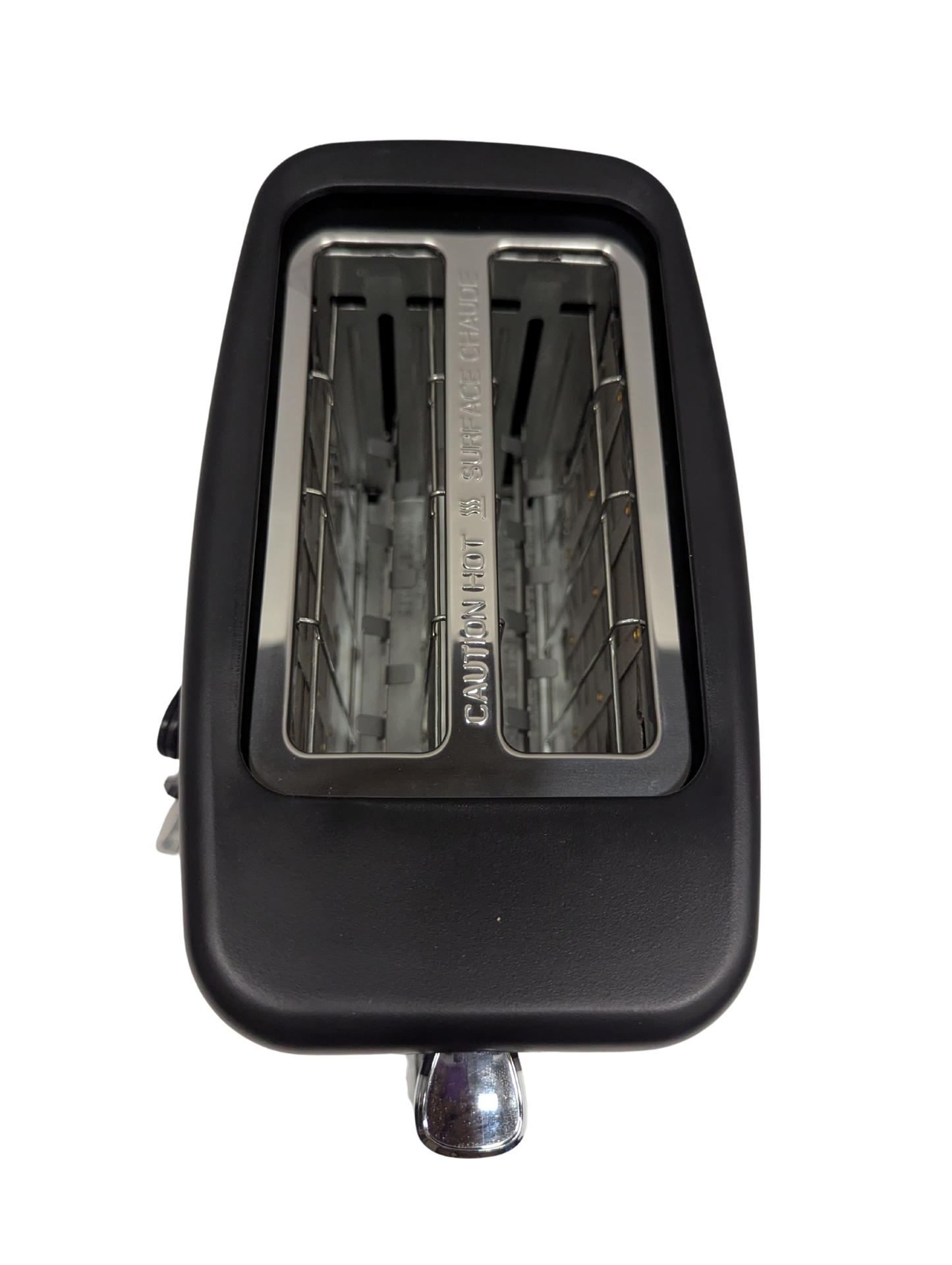 Black metal pedal with a textured surface on a white background