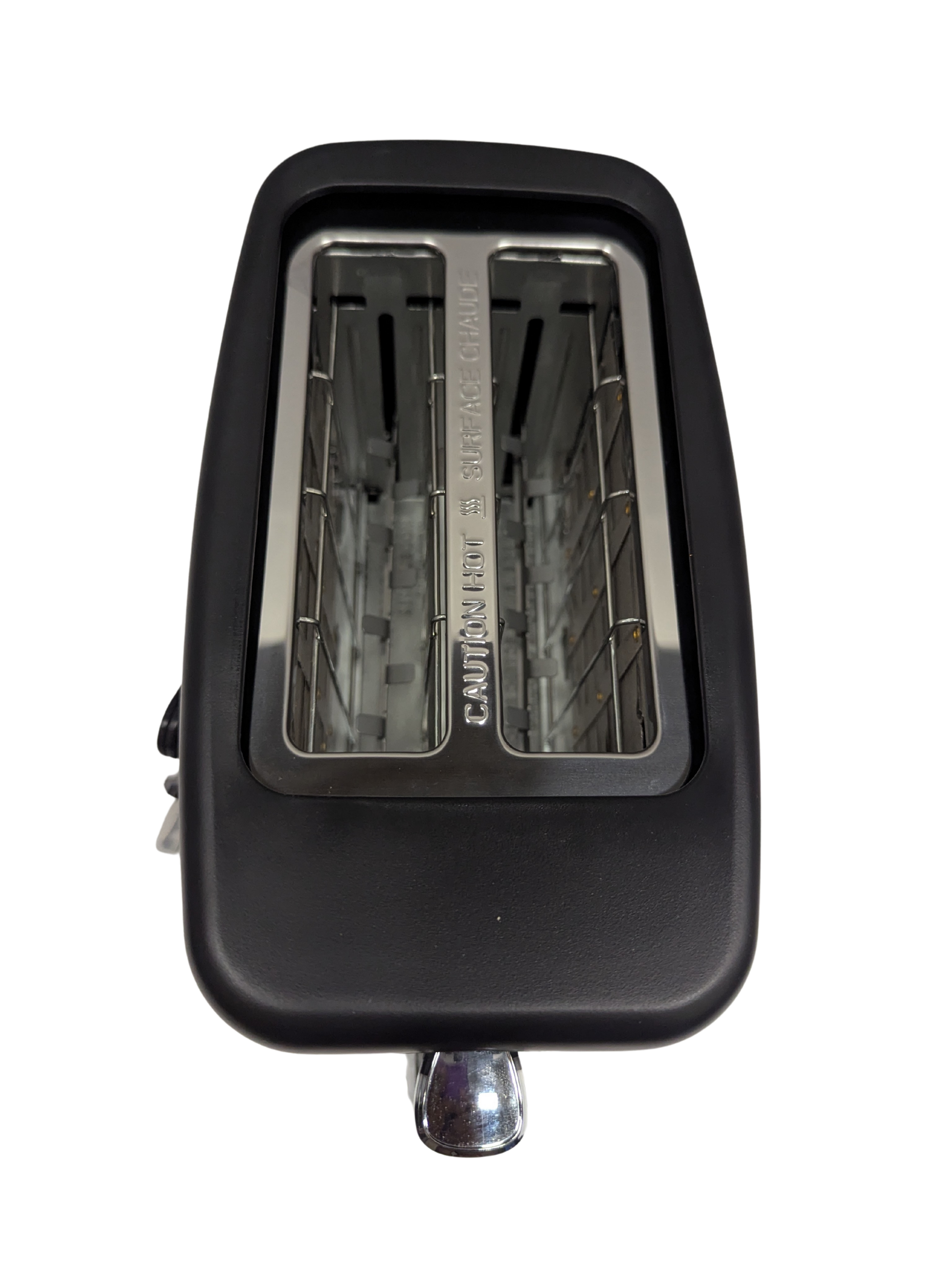 Black metal pedal with a textured surface on a white background