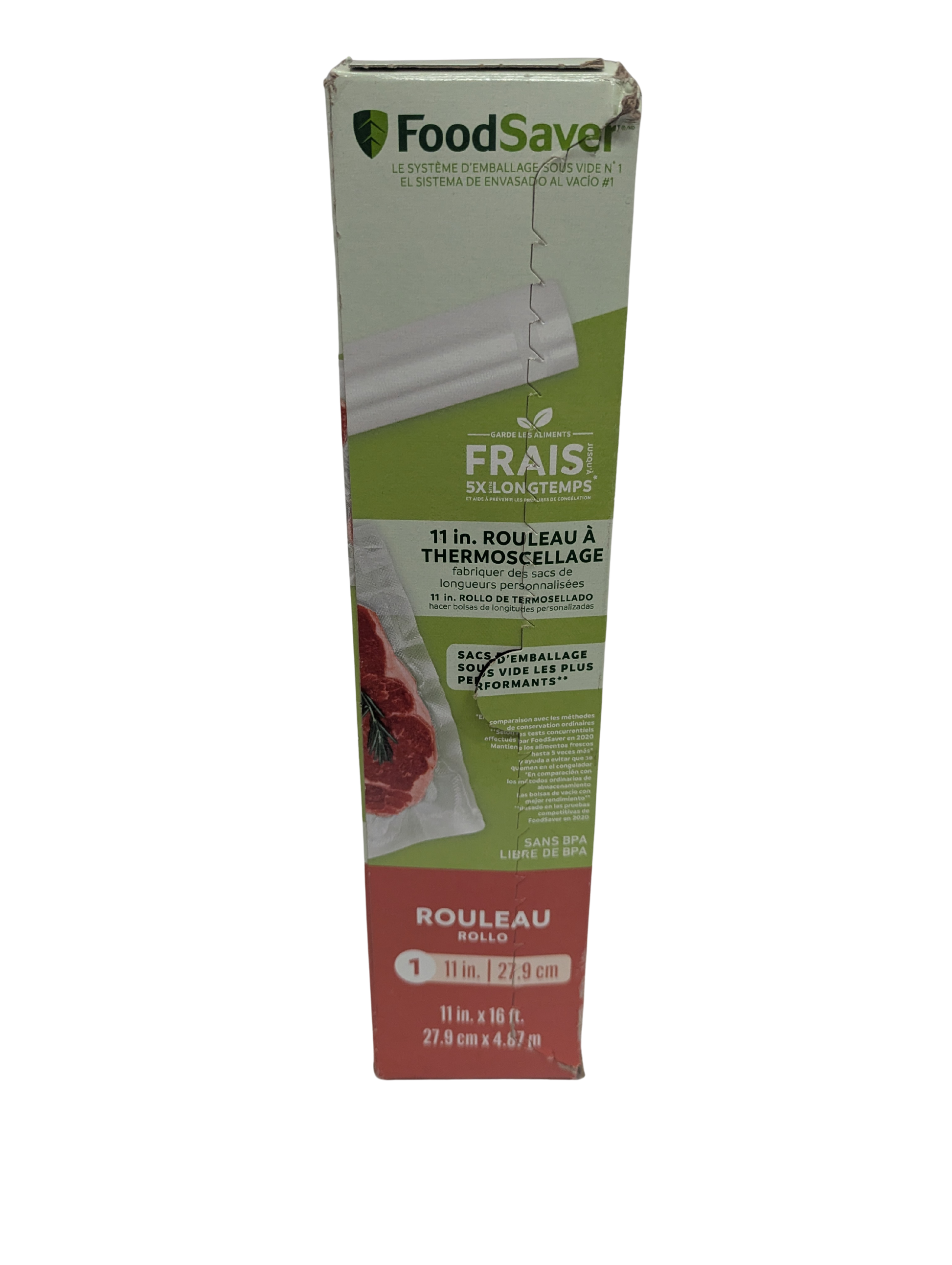 FoodSaver packaging with text and images on a white background