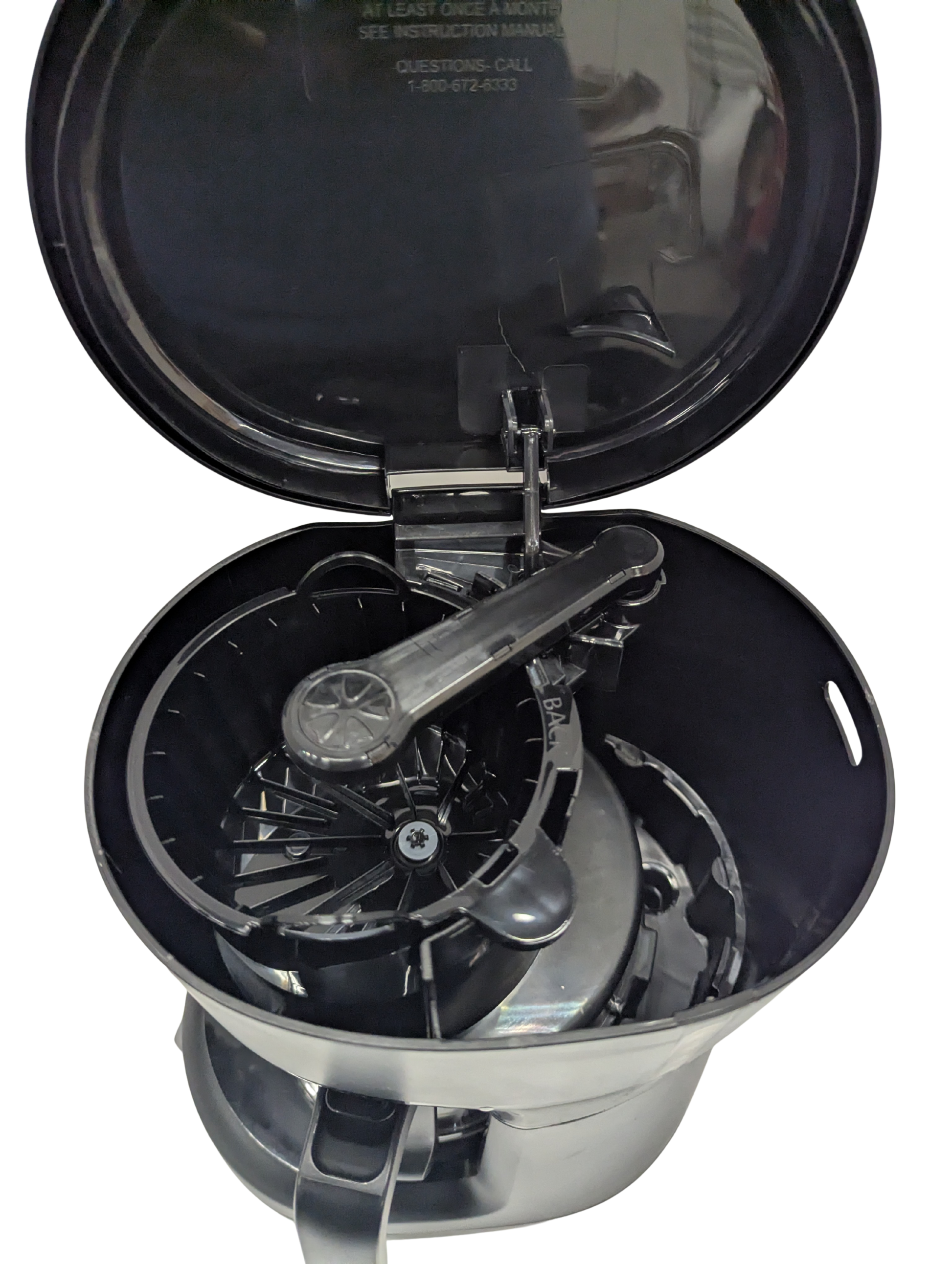Portable stove with open lid on a white background