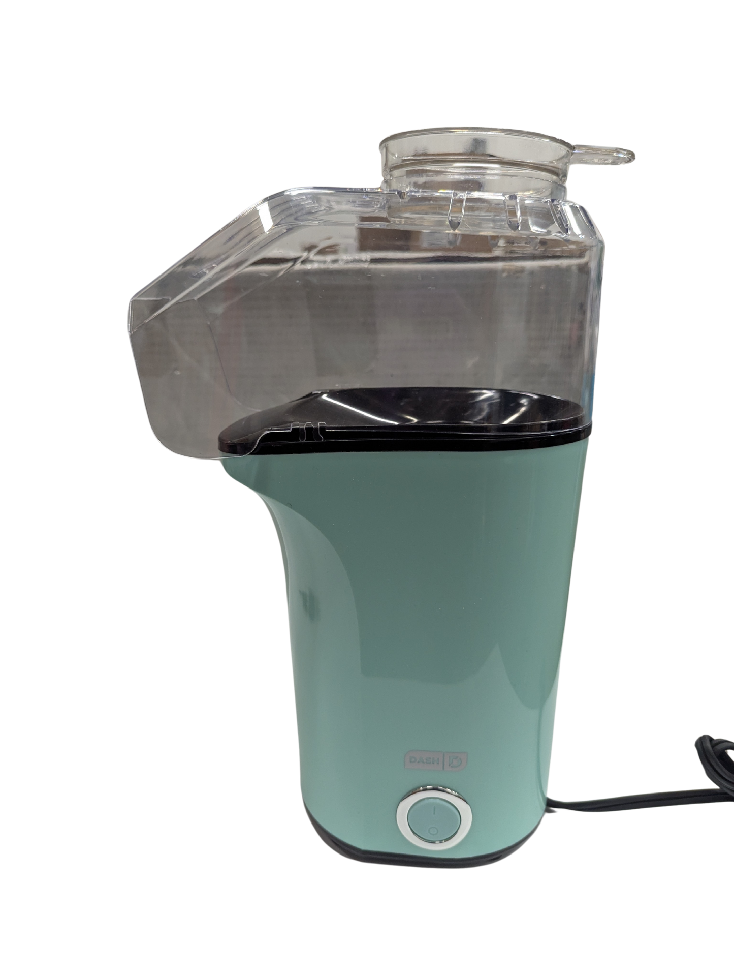 Green and clear plastic appliance on a white background