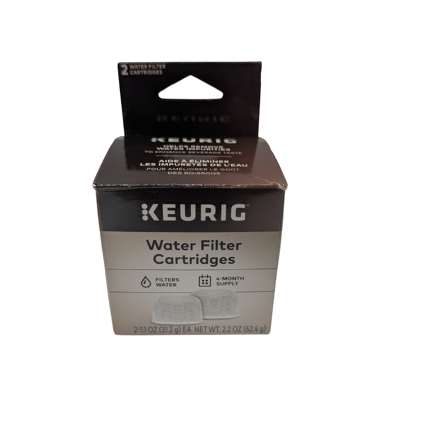 Box of Keurig water filter cartridges on a white background
