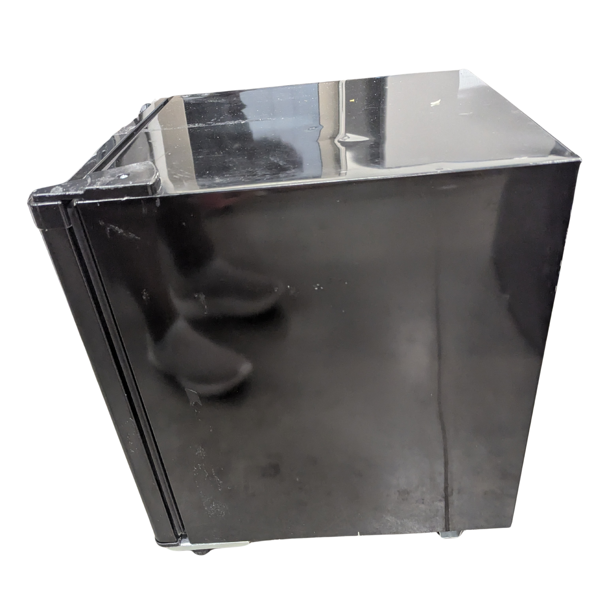 Black metal box on a white background