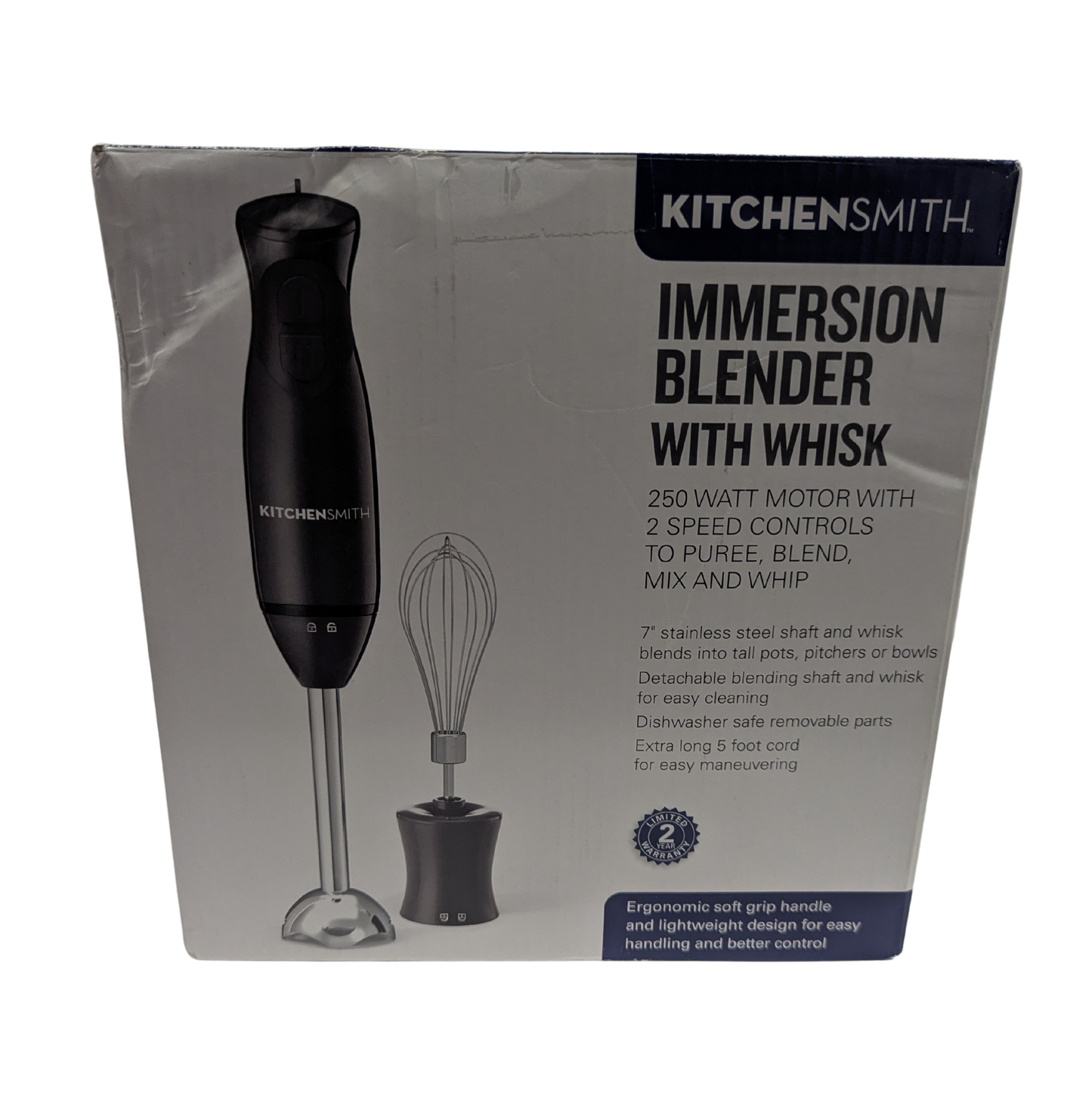 Kitchensmith immersion blender with whisk packaging on a white background