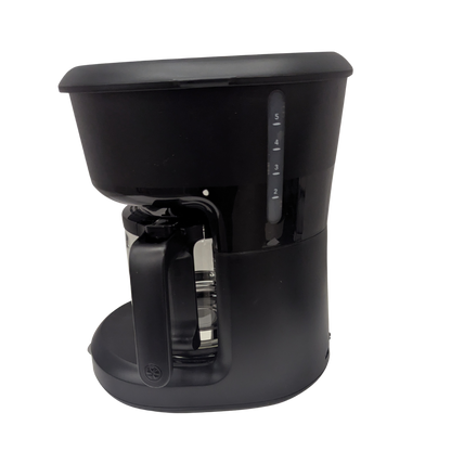 Black coffee maker on a white background