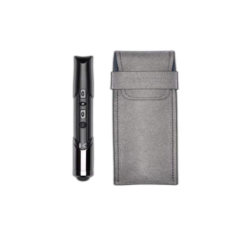 Black electronic device with a gray case on a white background