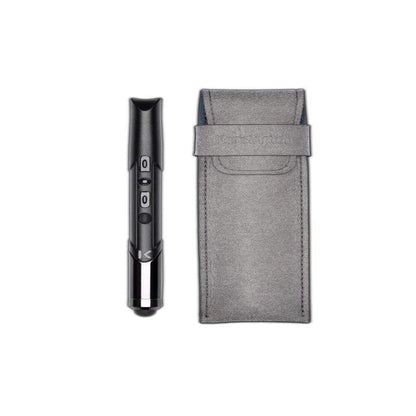 Black electronic device with a gray case on a white background