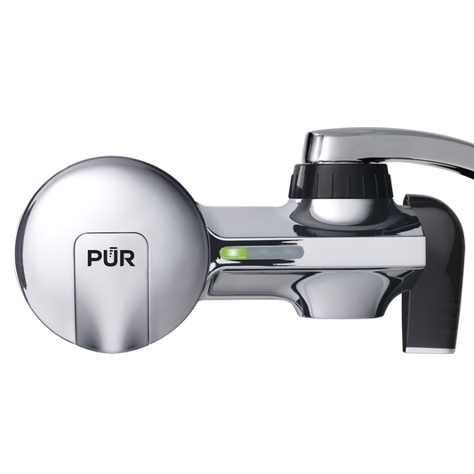Chrome PUR faucet attachment on a white background