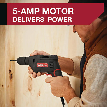 Hyper Tough 5-Amp 3/8-Inch Corded Drill | Powerful Variable Speed Electric Drill for DIY Projects