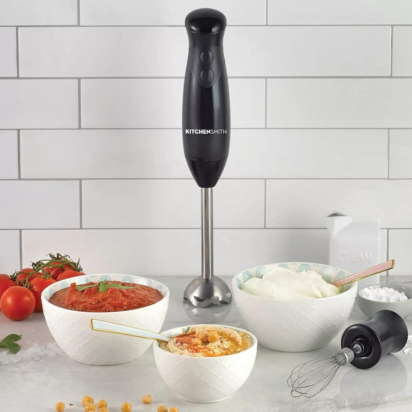 KitchenSmith Immersion Blender with Whisk | 2-Speed Handheld Mixer for Blending & Whipping